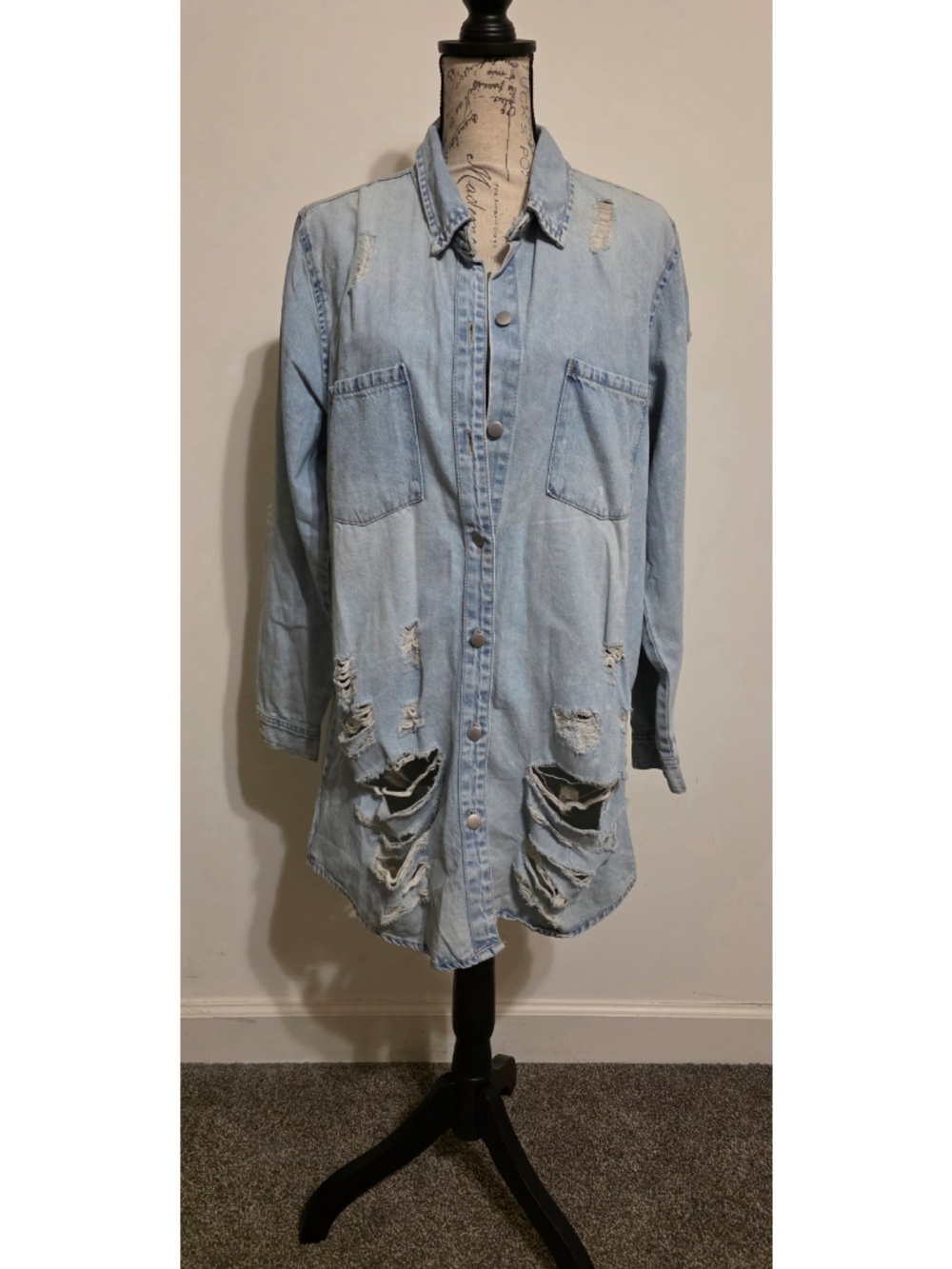 Highway Jeans Light Blue Distressed Long Sleeve Denim Shirt Dress